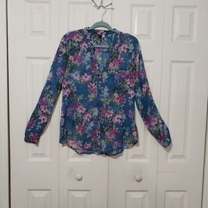 Kut From The Kloth Sheer Floral Blouse Shirt Women's Small Blue Pink preowned